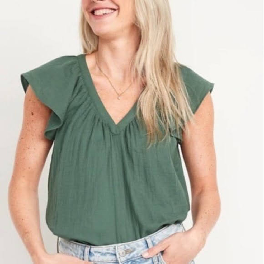 Green Old Navy Flutter Sleeve Blouse